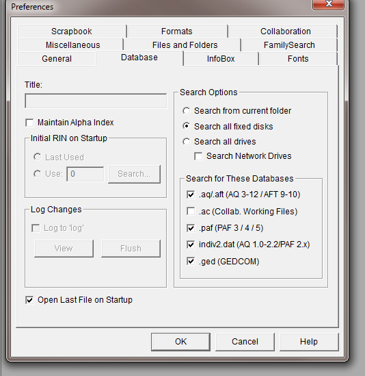 Pref-database tab