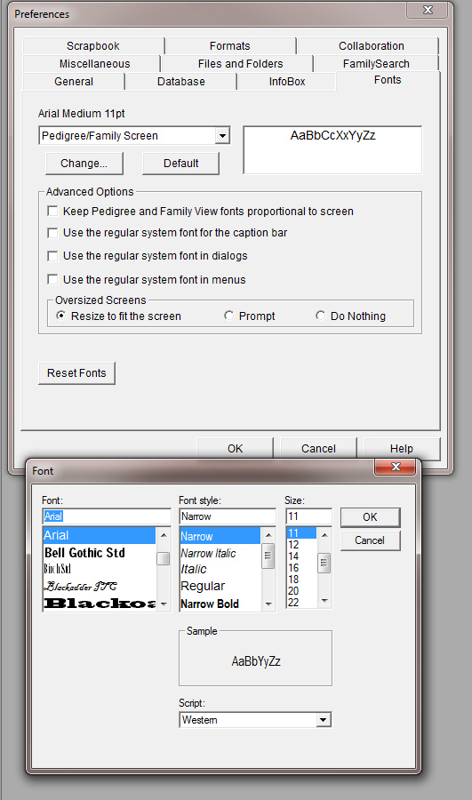 AQ fonts styles pref tab