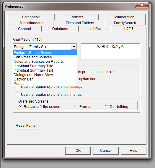 AQ which fonts pref tab