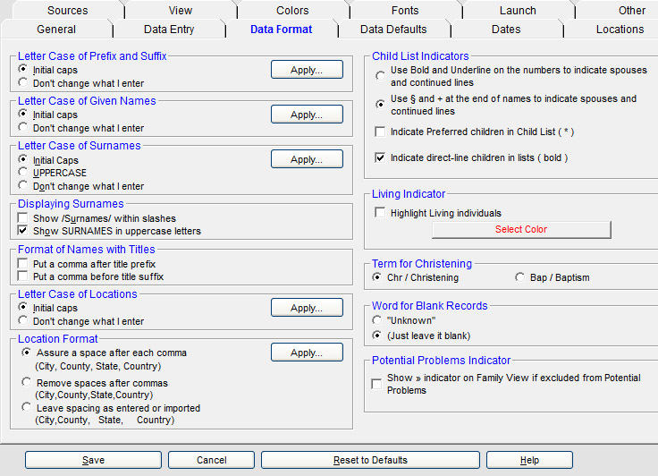 Legacy data format preferences