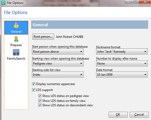 RootsMagic File General options