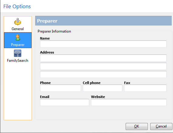 RootsMagic File preparer options