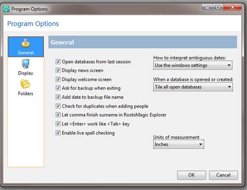 RootsMagic General options