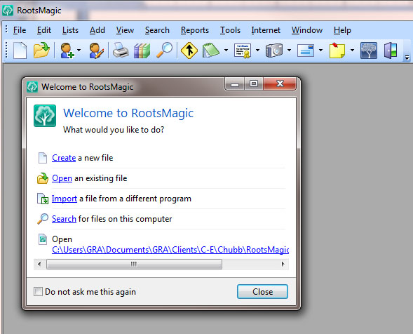 RootsMagic open window