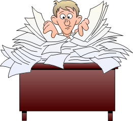 Image of a pile of records or a person by his house