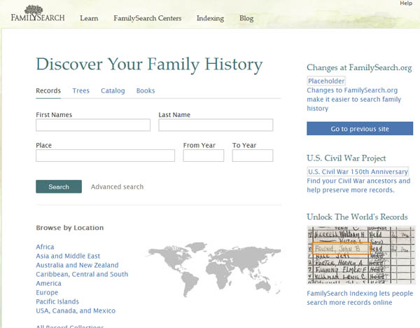 FamilySearch homepage