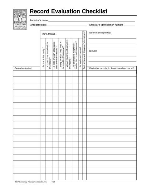 Record Evaluation Checklist